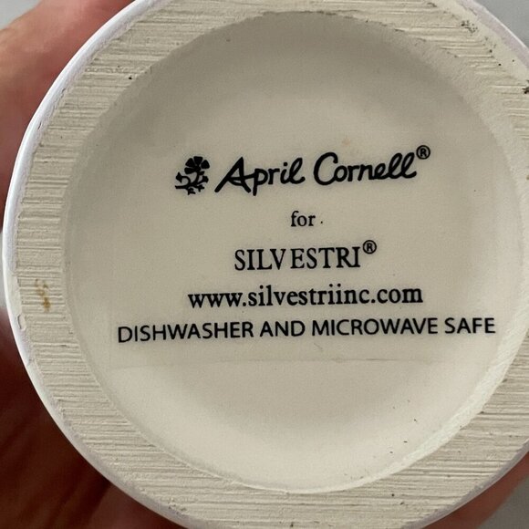 April Cornell Silvestri Vintage Set of Two Mugs Yellow Floral Faux Bois Handles - Picture 7 of 10